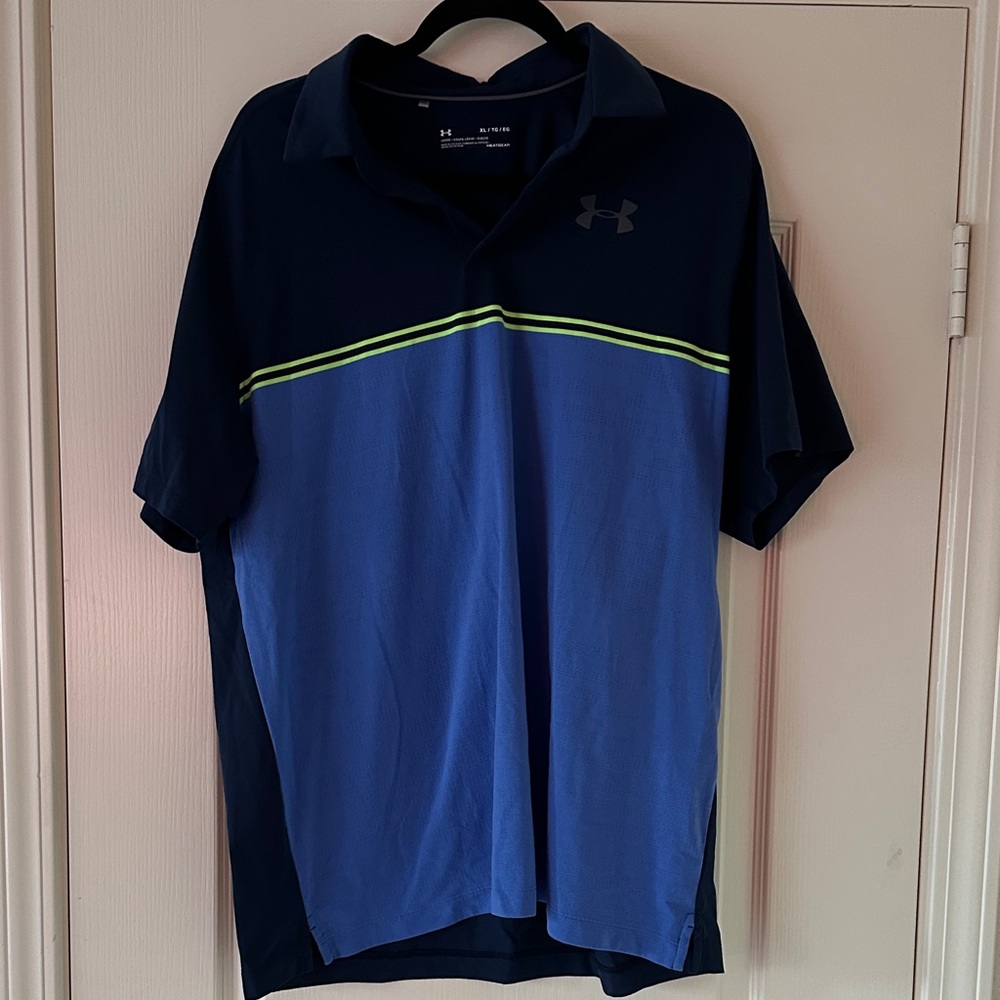 Under Armour Men's Polo in Navy and Blue with Yellow Accent